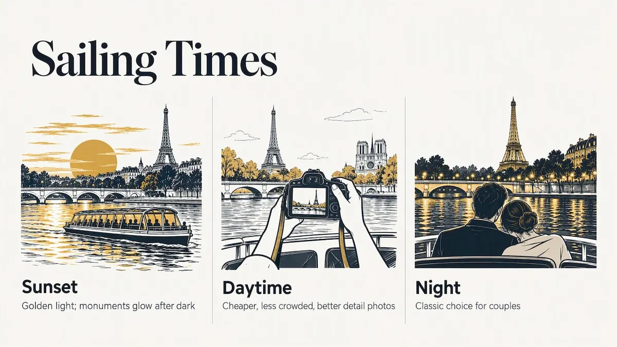 When to go: sunset, night or daytime — overview diagram