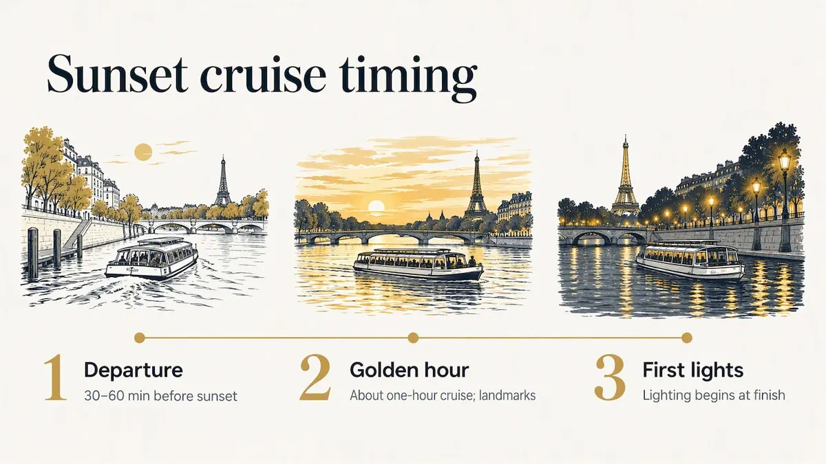 Cruise timeline from daylight to evening lights